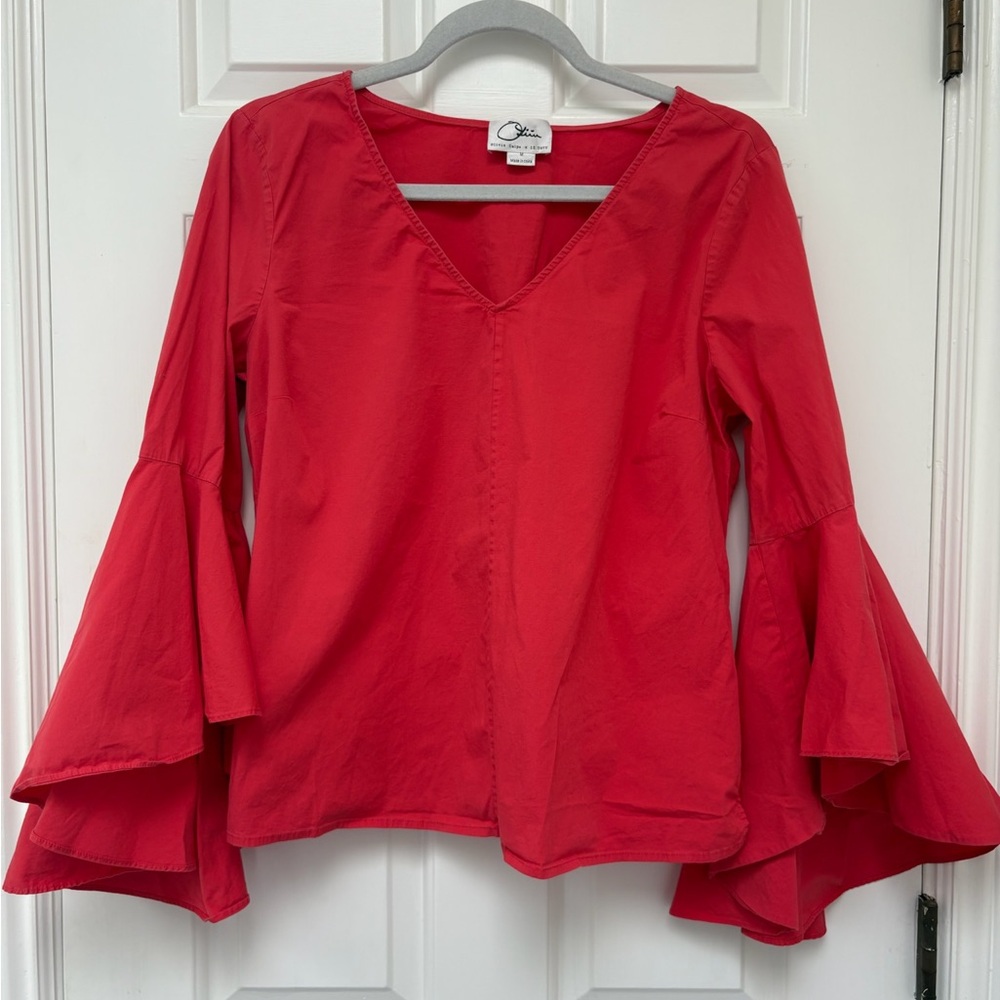 Olivia Culpo Le Tote Bell Sleeves Coral Blouse